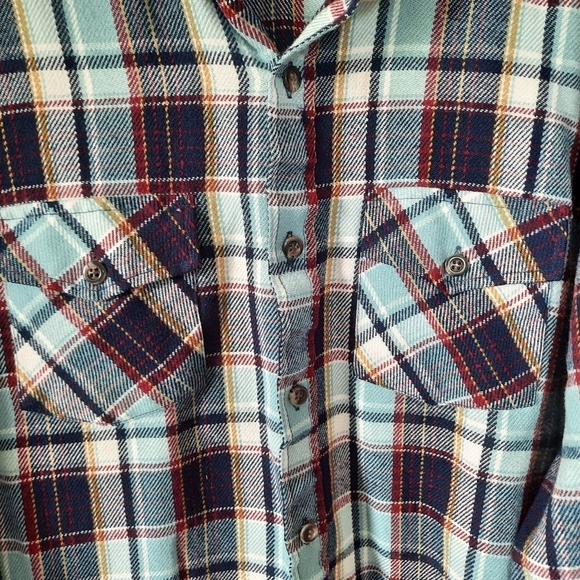 Vintage Sears SportsWear blue maroon plaid flannel button down shirt - Picture 5 of 12